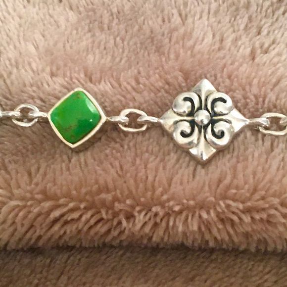 Vintage BARSE Green Turquoise Sterling Silver Link Bracelet - Picture 11 of 14